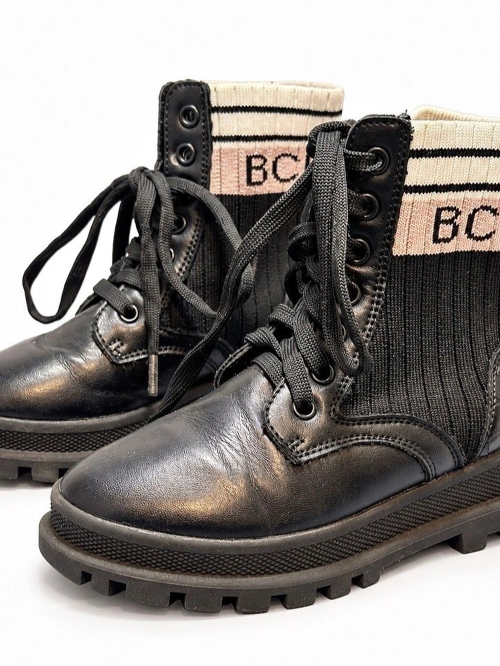 BCBG Girls Black Combat Sock Boots – Youth Size 1